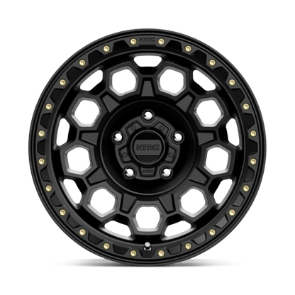 KMC KM545 TREK Satin Black wheel front view showcasing rugged design and off-road style.