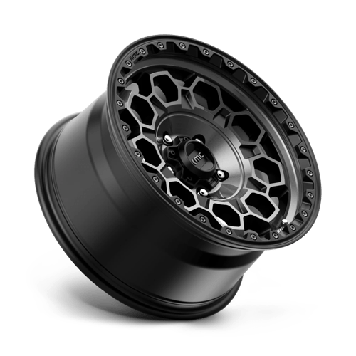 KMC KM545 TREK Satin Black W/ Gray Tint wheel showcasing rugged design and off-road style.
