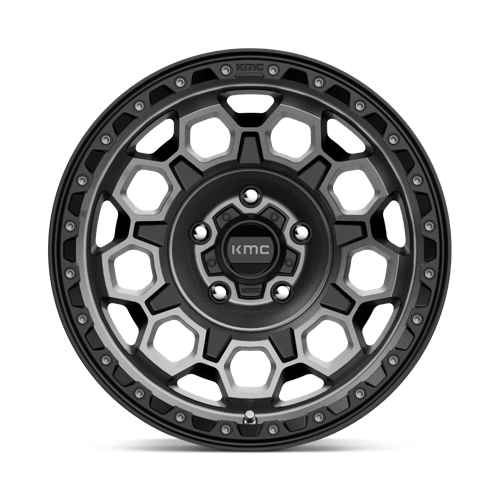 KMC KM545 TREK Satin Black W/ Gray Tint wheel showcasing rugged design for trucks and SUVs.