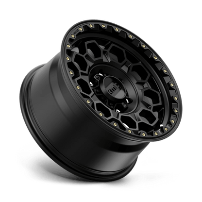 KMC KM545 TREK Satin Black wheel showcasing a rugged design and durable construction for off-road vehicles.