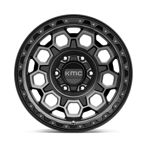 KMC KM545 TREK Satin Black W/ Gray Tint wheel showcasing rugged design and stylish aesthetics.