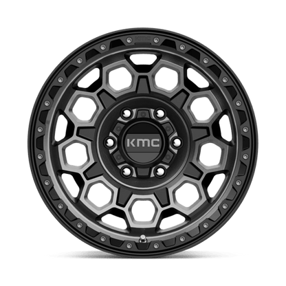 KMC KM545 TREK Satin Black W/ Gray Tint wheel showcasing rugged design and stylish aesthetics.