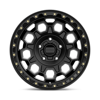 KMC KM545 TREK Satin Black wheel designed for rugged performance and stylish aesthetics, ideal for trucks and SUVs.