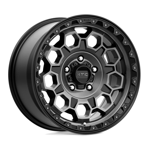 KMC KM545 TREK Satin Black W/ Gray Tint wheel showcasing rugged design and performance for trucks and SUVs.