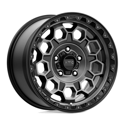 KMC KM545 TREK Satin Black W/ Gray Tint wheel showcasing rugged design and performance for trucks and SUVs.