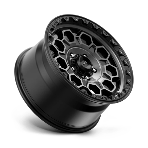 KMC KM545 TREK Satin Black W/ Gray Tint rugged off-road wheel showcasing its stylish design and performance features.