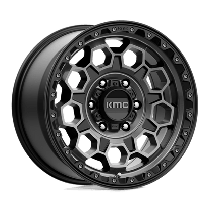 KMC KM545 TREK Satin Black W/ Gray Tint wheel showcasing rugged design and durable performance for trucks and SUVs.