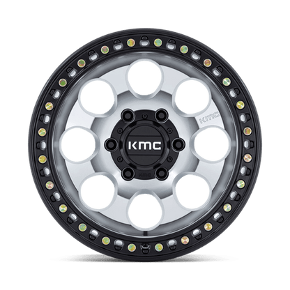 KMC KM550 RIOT SBL Machined W/ Satin Black Lip wheel featuring aggressive styling and durability for off-road vehicles.