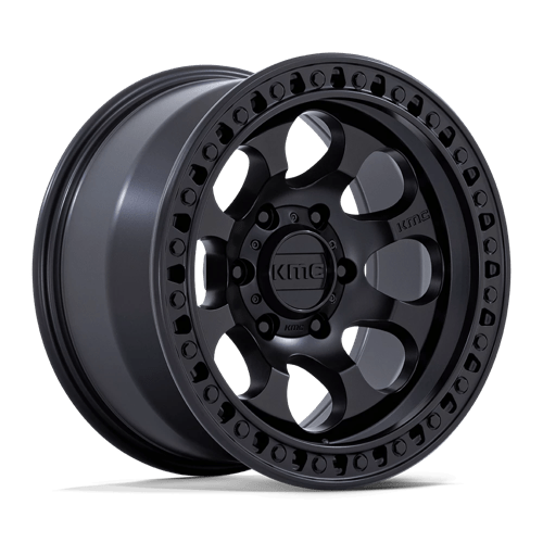 KMC KM550 RIOT SBL Satin Black wheel designed for trucks and SUVs, showcasing aggressive styling and durability.