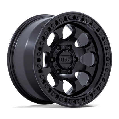 KMC KM550 RIOT SBL Satin Black wheel designed for trucks and SUVs, showcasing aggressive styling and durability.