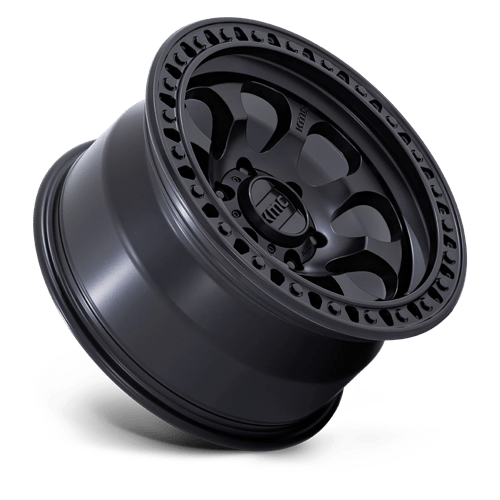KMC KM550 RIOT SBL Satin Black wheel, designed for trucks and SUVs, showcasing aggressive styling and durability.
