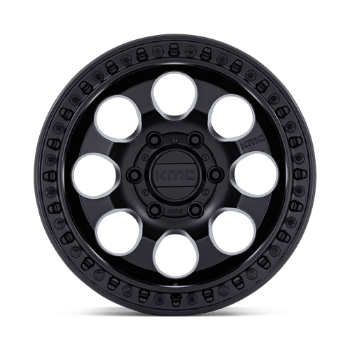 KMC KM550 RIOT SBL Satin Black wheel designed for trucks and SUVs with aggressive styling and durability.