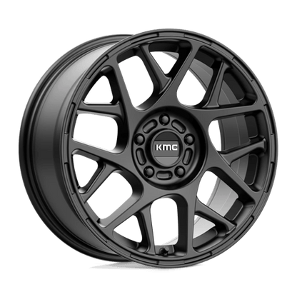 KMC KM708 BULLY Satin Black wheel showcasing aggressive design and rugged durability for vehicles.