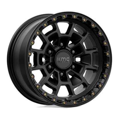 KMC KM718 SUMMIT Satin Black rugged wheel designed for off-road performance and aggressive styling.