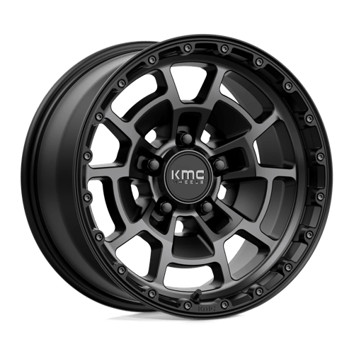 KMC KM718 SUMMIT Satin Black W/ Gray Tint rugged wheel designed for off-road performance and stylish look.