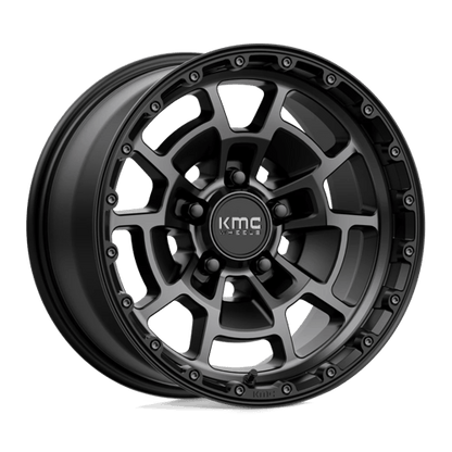 KMC KM718 SUMMIT Satin Black W/ Gray Tint rugged wheel designed for off-road performance and stylish look.
