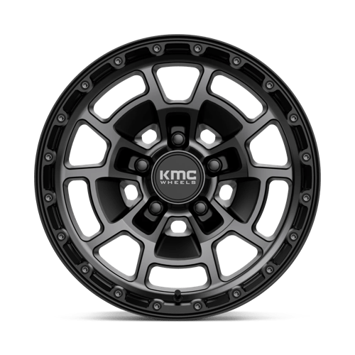 KMC KM718 SUMMIT Satin Black W/ Gray Tint wheel showcasing rugged design and off-road capability.