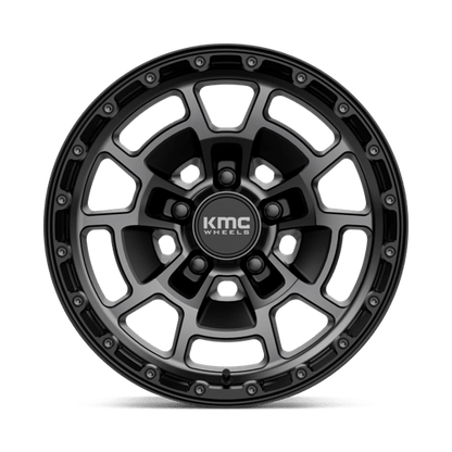 KMC KM718 SUMMIT Satin Black W/ Gray Tint wheel showcasing rugged design and off-road capability.
