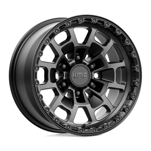 KMC KM718 SUMMIT Satin Black W/ Gray Tint wheel showcasing rugged design and durability.