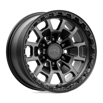 KMC KM718 SUMMIT Satin Black W/ Gray Tint wheel showcasing rugged design and durability.