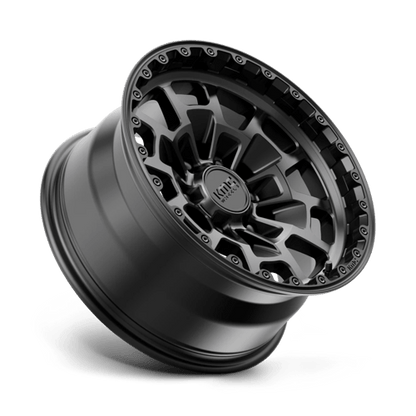 KMC KM718 SUMMIT Satin Black W/ Gray Tint wheel showcasing rugged design and performance capabilities.
