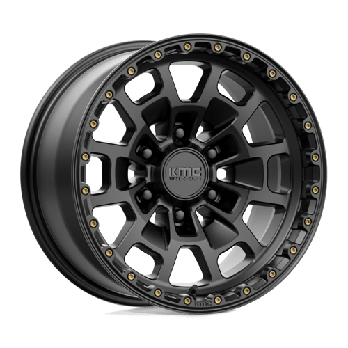 KMC KM718 SUMMIT Satin Black wheel showcasing rugged design and durability for off-road enthusiasts and performance vehicles.