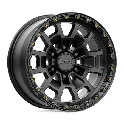 KMC KM718 SUMMIT Satin Black wheel showcasing rugged design and durability for off-road enthusiasts and performance vehicles.
