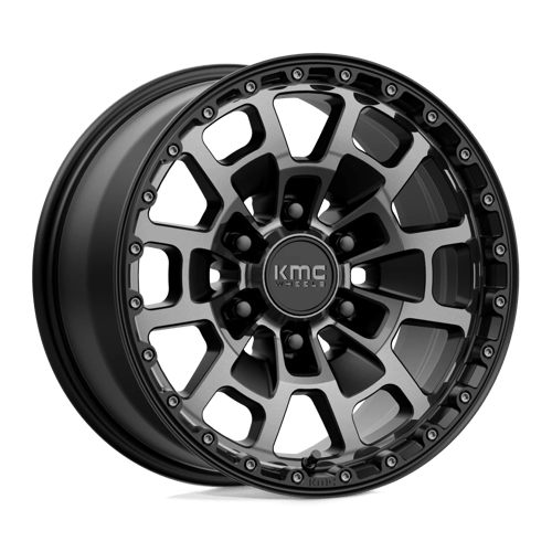 KMC KM718 SUMMIT Satin Black W/ Gray Tint wheel showcasing rugged design and off-road performance.