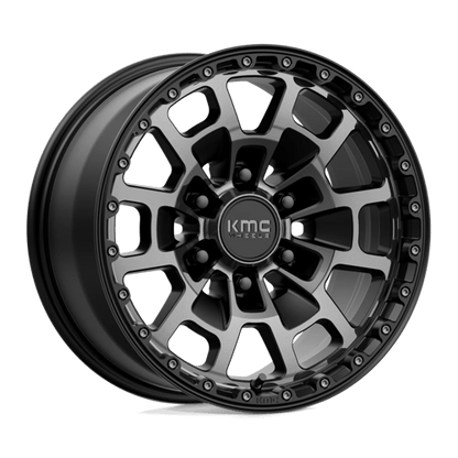 KMC KM718 SUMMIT Satin Black W/ Gray Tint wheel showcasing rugged design and off-road performance.