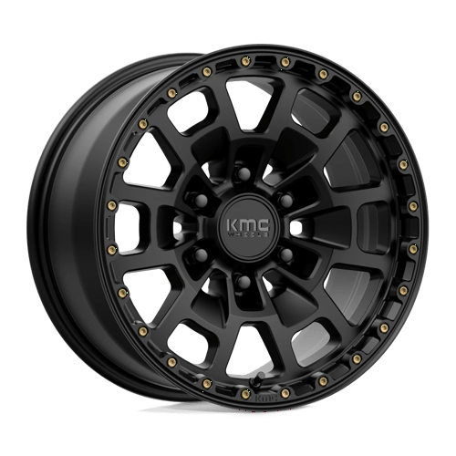 KMC KM718 SUMMIT Satin Black wheel featuring rugged design and bold style for off-road and performance driving.