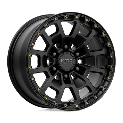 KMC KM718 SUMMIT Satin Black wheel featuring rugged design and bold style for off-road and performance driving.