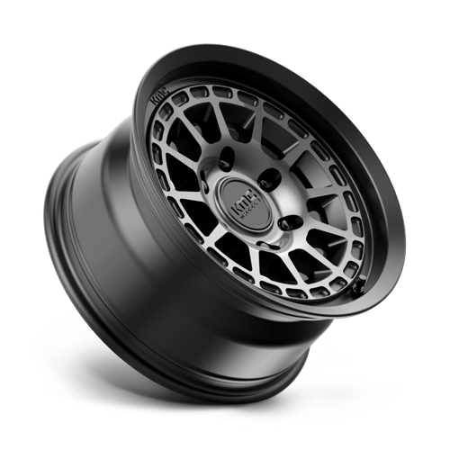 KMC KM719 CANYON Satin Black W/ Gray Tint wheel showcasing rugged off-road design and aggressive aesthetics.