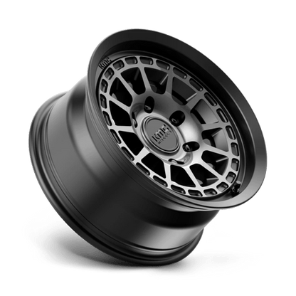 KMC KM719 CANYON Satin Black W/ Gray Tint wheel showcasing rugged off-road design and aggressive aesthetics.