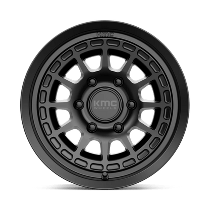KMC KM719 CANYON Satin Black wheel showcasing rugged design and aggressive aesthetics for off-road vehicles.