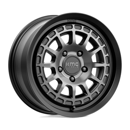 KMC KM719 CANYON Satin Black W/ Gray Tint wheel image showcasing rugged design and aggressive aesthetics.