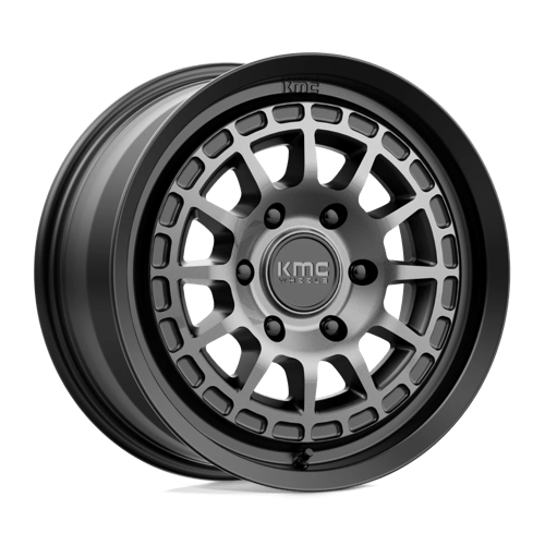 KMC KM719 CANYON Satin Black W/ Gray Tint off-road wheel showcasing rugged design and aggressive aesthetics.
