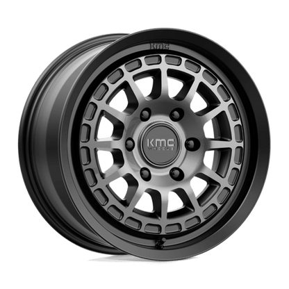 KMC KM719 CANYON Satin Black W/ Gray Tint off-road wheel showcasing rugged design and aggressive aesthetics.
