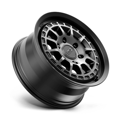 KMC KM719 CANYON Satin Black W/ Gray Tint wheel for off-road trucks and vehicles, showcasing its rugged design and performance.