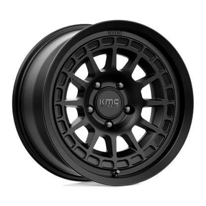 KMC KM719 CANYON Satin Black wheel showcasing rugged design and aggressive aesthetics for off-road vehicles.