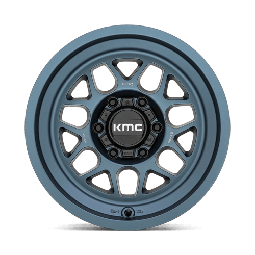 KMC KM725 TERRA Metallic Blue wheel featuring rugged design and aggressive styling for off-road enthusiasts.