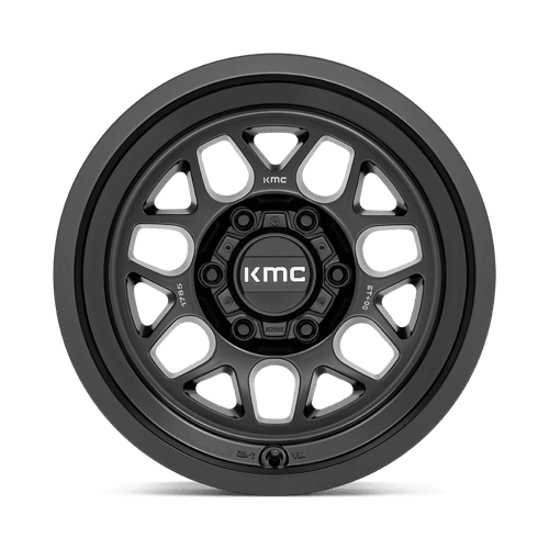 KMC KM725 TERRA Satin Black wheel showcasing rugged design and bold styling for off-road vehicles.
