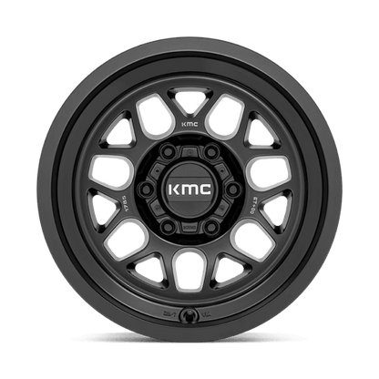 KMC KM725 TERRA Satin Black wheel showcasing rugged design and bold styling for off-road vehicles.