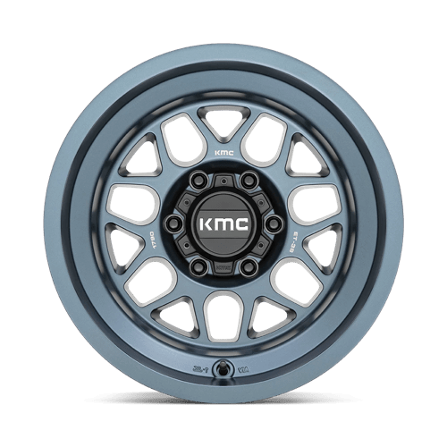 KMC KM725 TERRA Metallic Blue wheel showcasing rugged design and aggressive styling for off-road adventures.