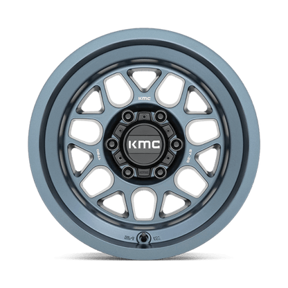 KMC KM725 TERRA Metallic Blue wheel showcasing rugged design and aggressive styling for off-road adventures.