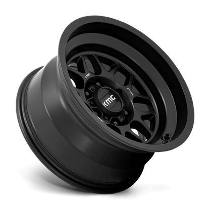KMC KM725 TERRA Satin Black wheel showcasing rugged design and aggressive styling for off-road vehicles.