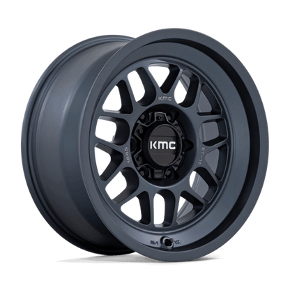 KMC KM725 TERRA Metallic Blue wheel designed for off-road trucks and SUVs, showcasing rugged, aggressive styling.