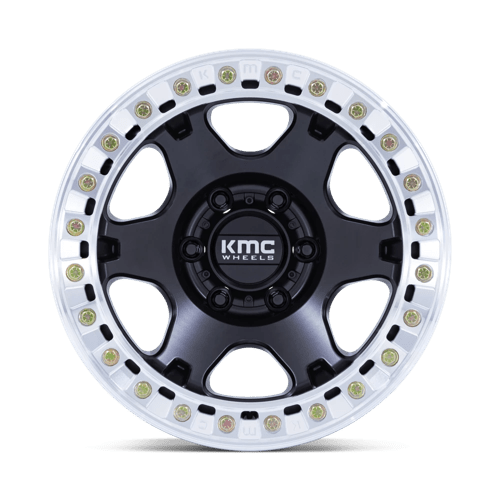 KMC KM238 VI BEADLOCK Satin Black W/ Machined Ring front view displaying aggressive design and durability.