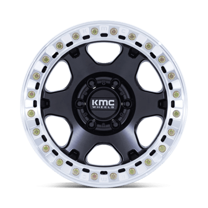 KMC KM238 VI BEADLOCK Satin Black W/ Machined Ring front view displaying aggressive design and durability.