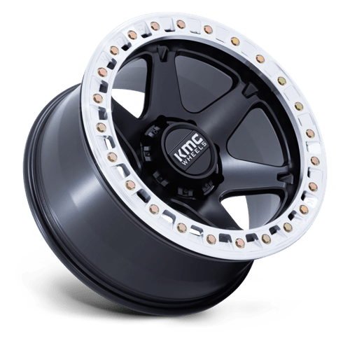 KMC KM238 VI BEADLOCK Satin Black W/ Machined Ring wheel, perfect for off-road vehicles and rugged terrain.