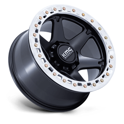 KMC KM238 VI BEADLOCK Satin Black W/ Machined Ring wheel, perfect for off-road vehicles and rugged terrain.